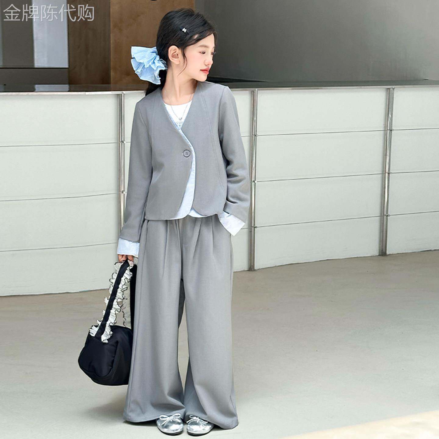 韩国Uamtor开学套装女童春秋款西装大童韩系慵懒风穿搭时尚两件套