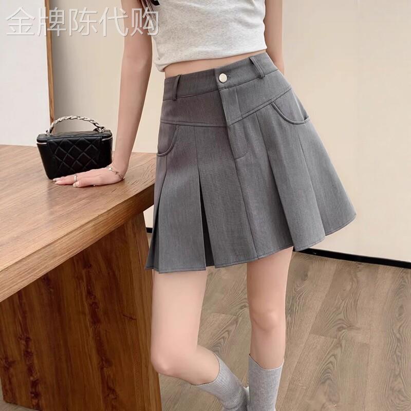 灰色百褶半身裙女夏季2026年新款高腰显瘦小个子百褶裙a字包臀裙