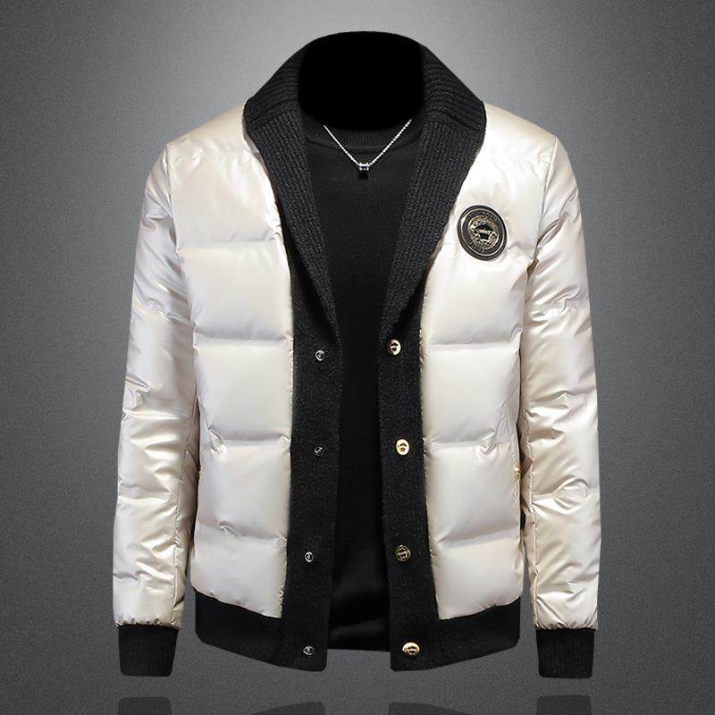 高端轻奢西装领羽绒服男冬季加厚保暖休闲外套针织修身轻薄上衣潮