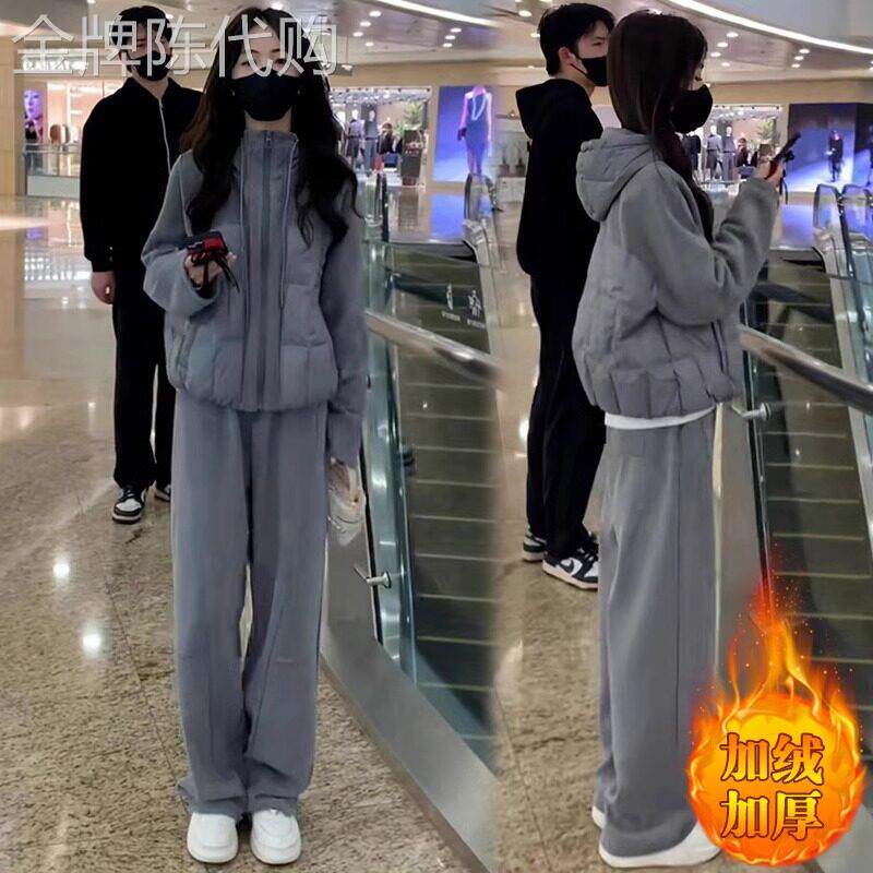 套装女士秋冬加厚2025新款小个子羽绒棉服阔腿裤子休闲时尚两件套