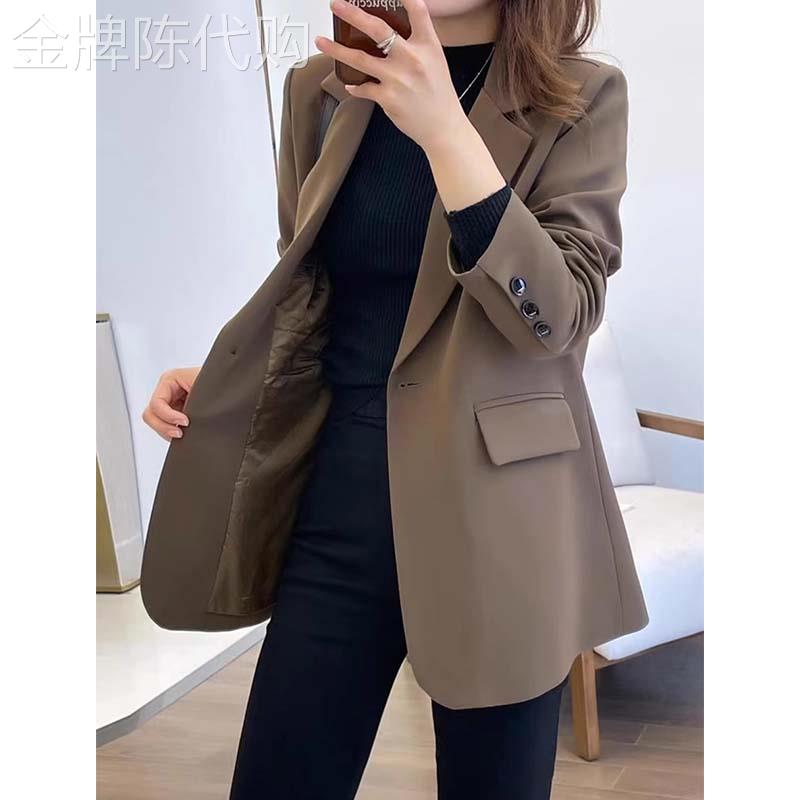 西装外套女2026新款春秋款韩版宽松高级感西服开叉咖色气质上衣女