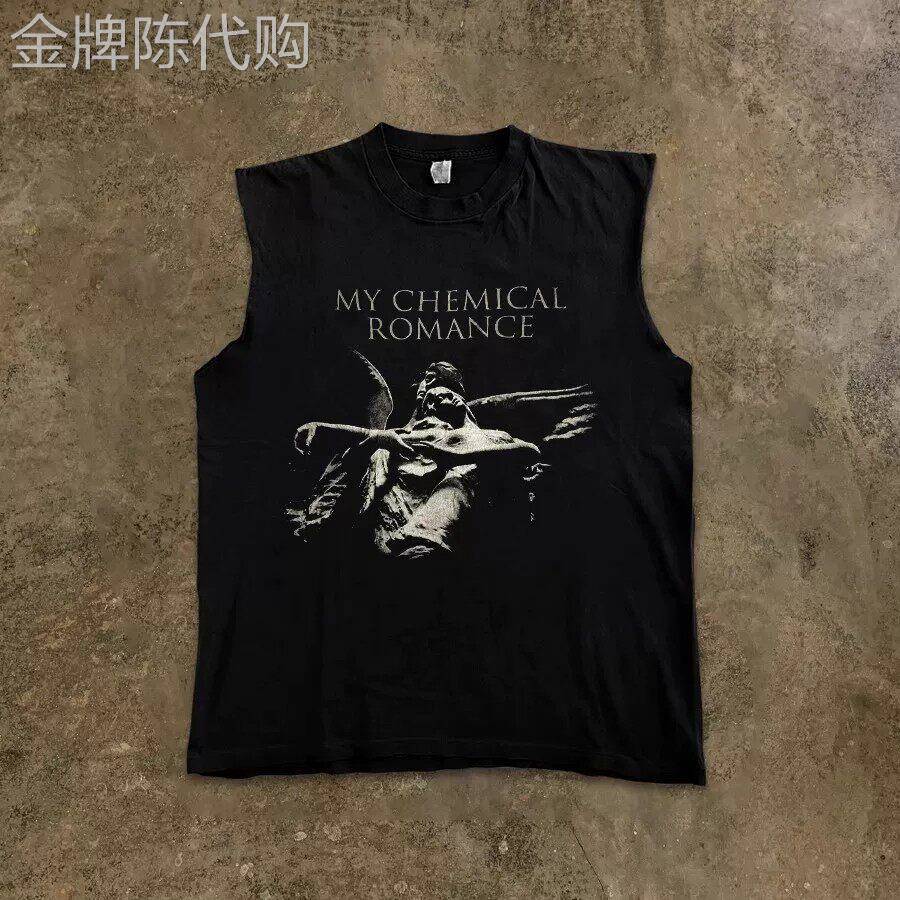 出口美国Chrisma Katch~纯棉休闲黑色印花无袖背心男女坎肩背心