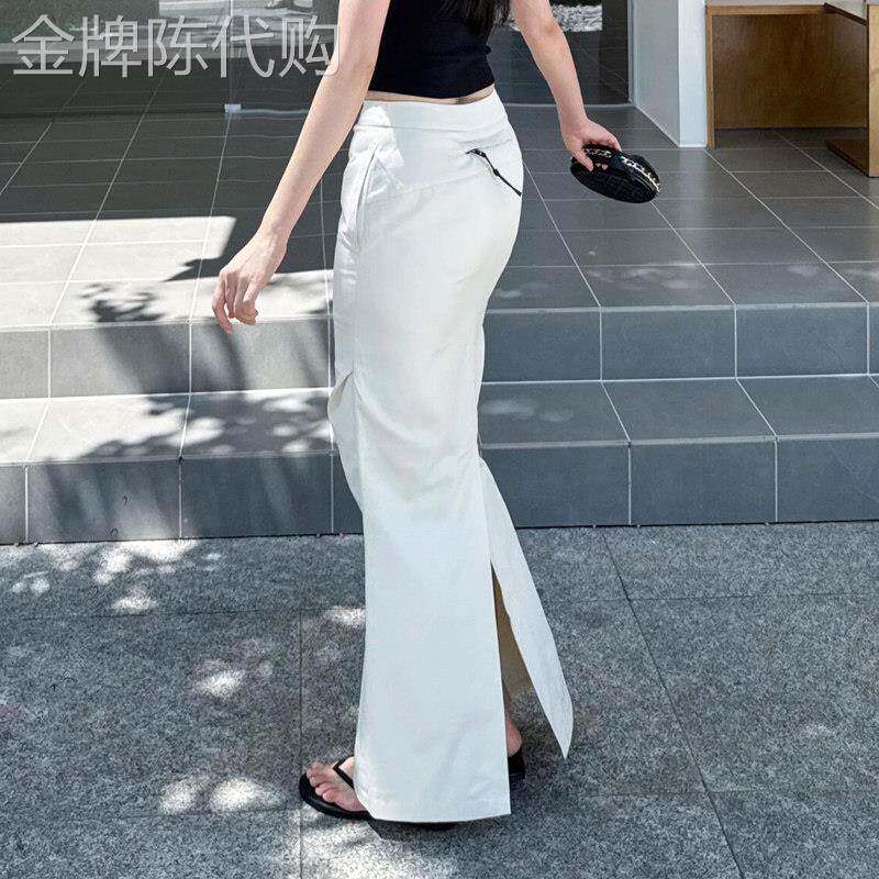 白色半身裙女夏季2026流行新款简约优雅洋气小众垂感开叉A字长裙