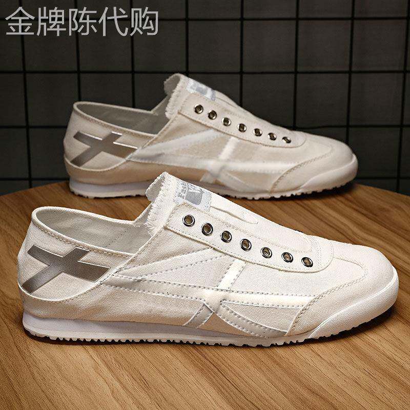 男鞋春季小白鞋子透气薄款潮流百搭休闲懒人一脚蹬阿甘帆布鞋男款