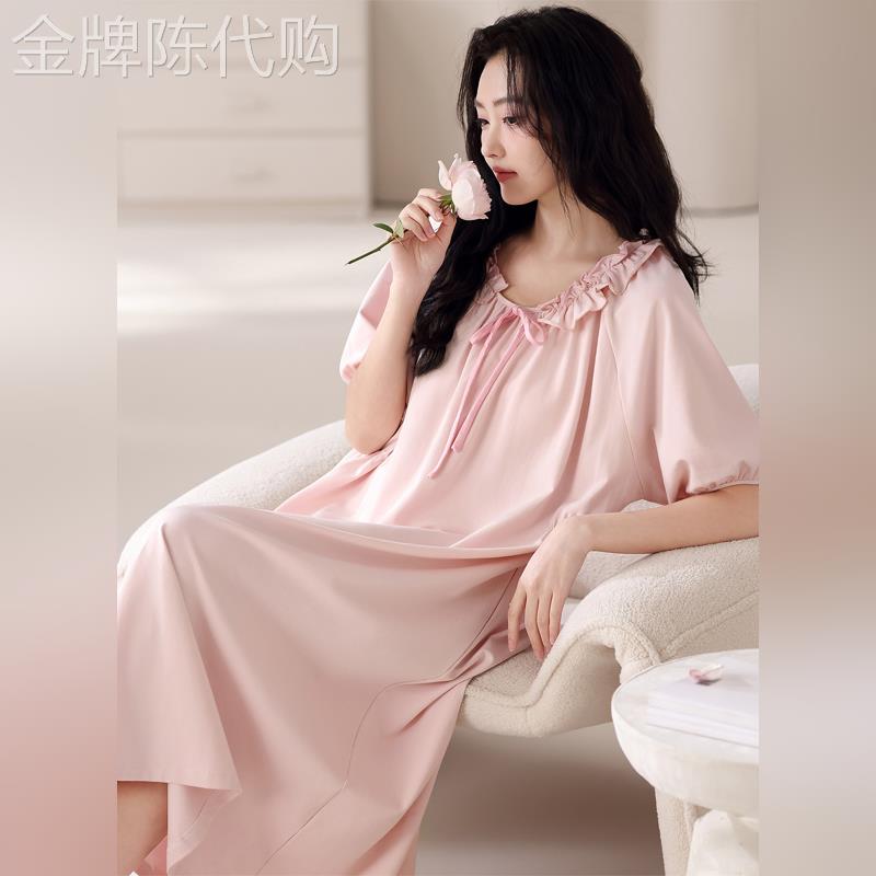 潮牌莱赛尔棉睡裙女纯棉薄款2026夏季新款宽松孕妇睡衣短袖连衣裙