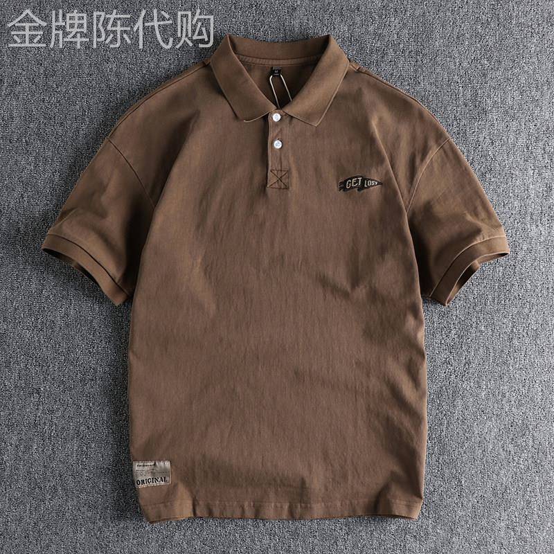代购潮牌夏季美式休闲风水洗纯棉刺绣翻领t恤复古男士polo衫短袖