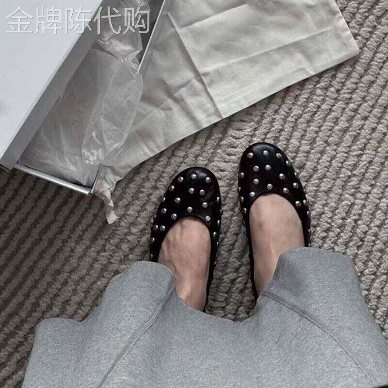 羊皮版~法式方头气质水钻单鞋女2026年温柔浅口方扣晚晚风平底鞋图片