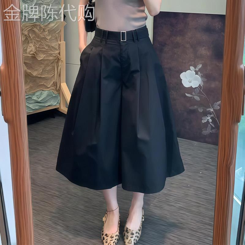 黑色裙裤女2026夏季新款高腰显瘦时尚风气质宽松垂感压褶七分裤子