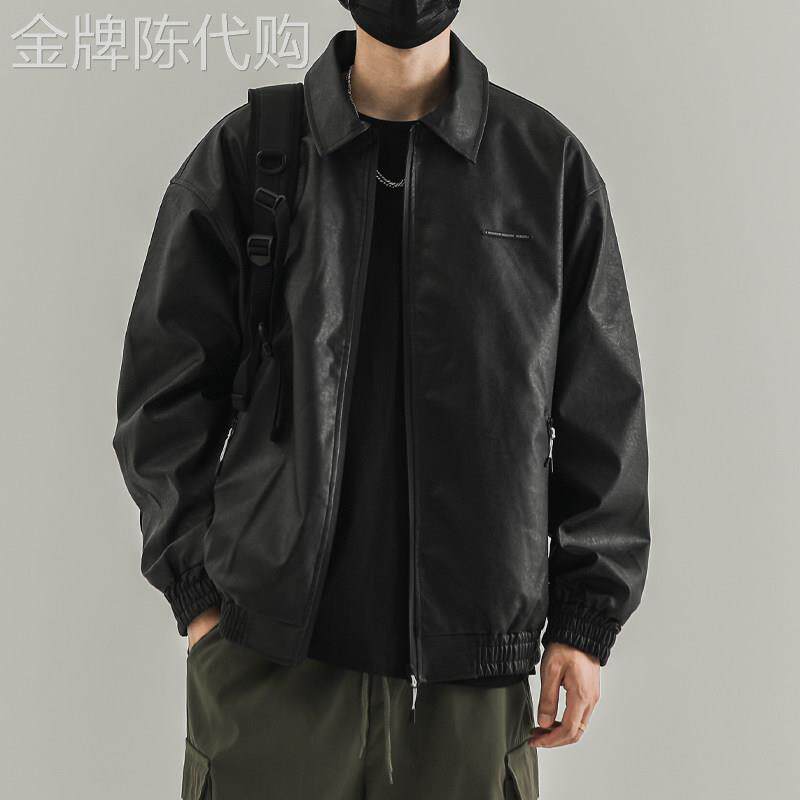 皮衣外套男潮牌春秋季2025新款美式潮流宽松机车服男百搭休闲夹克