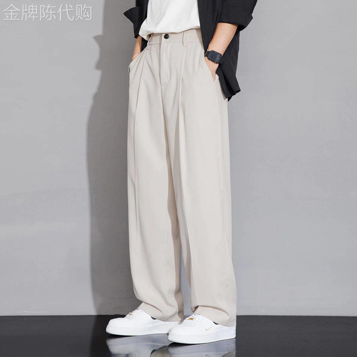香港潮牌休闲裤男夏季薄款凉感速干垂感直筒裤子男士宽松阔腿西裤