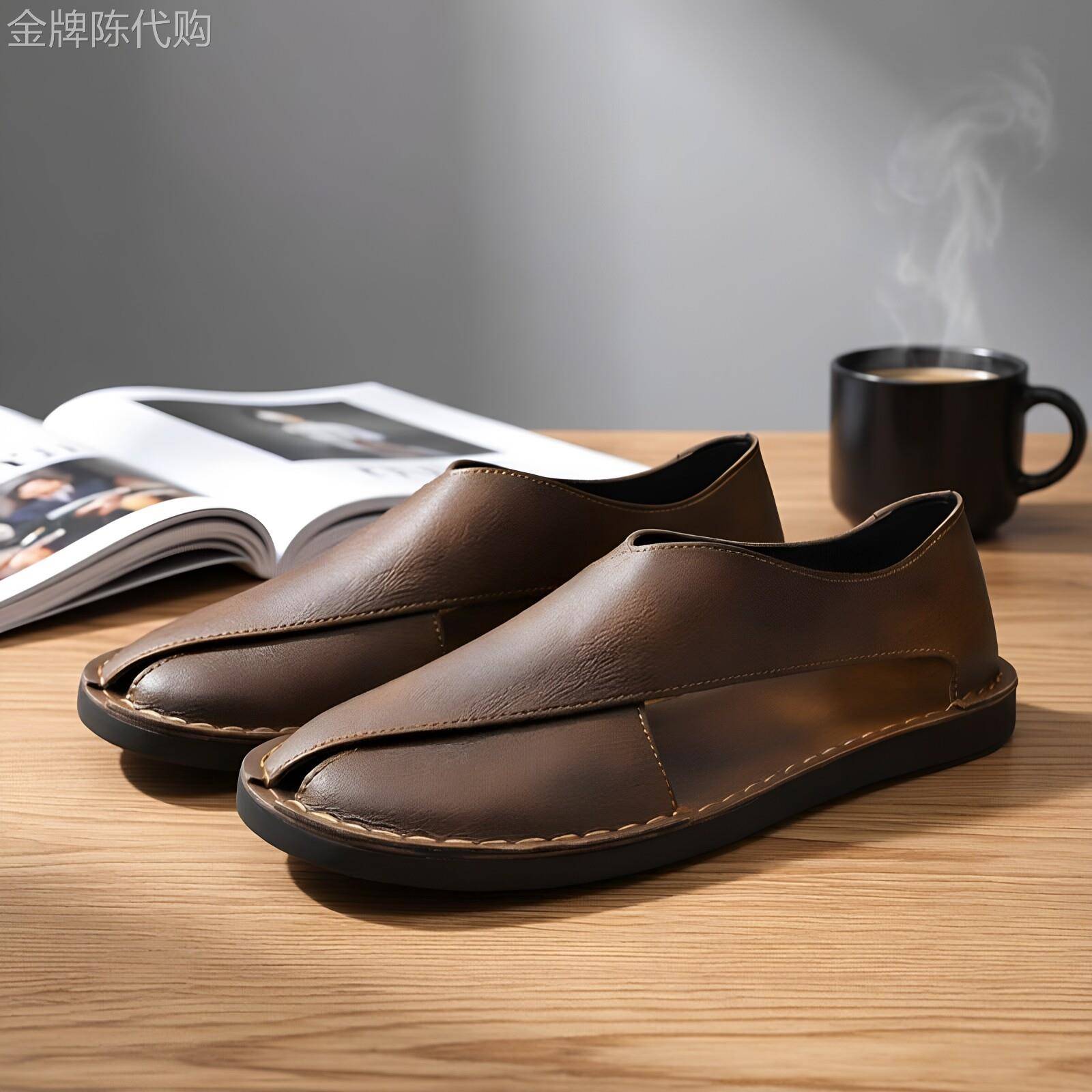 【日常休闲】男士夏季一脚蹬懒人鞋复古风软底防滑开车包头凉鞋