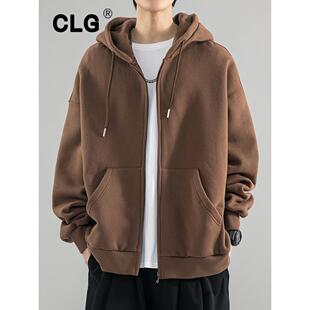 香港时尚品牌连帽开襟羊毛衫男士春秋季新款全能重量级情侣外套青