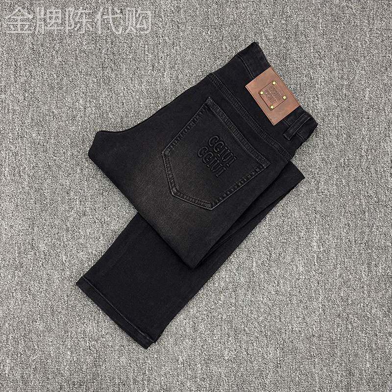 欧洲站高端黑色厚款九分牛仔裤男士休闲时尚压花弹力修身小脚裤子
