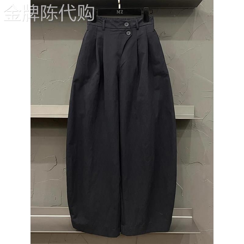 深灰色高腰弯刀休闲裤女夏季新款宽松显瘦松弛风阔腿裤大尺码西装