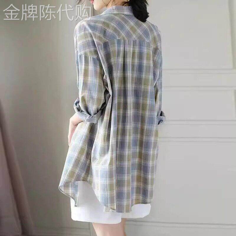 格子衬衫女长袖夏季2026新款薄宽松大码中长款防晒衣空调开衫上衣