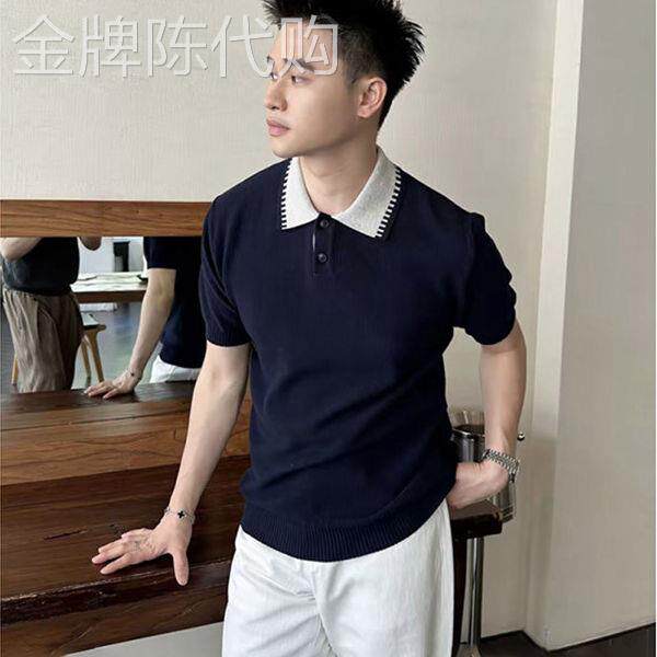 潮牌老钱风翻领针织Polo衫男款夏季凉感透气通勤百搭复古短袖T恤