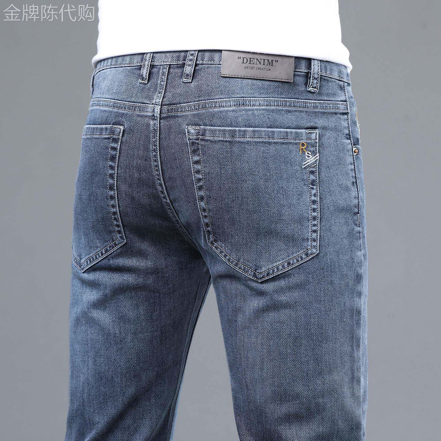 高端蓝灰色牛仔裤男夏季薄款修身直筒弹力商务休闲长裤子2026新款