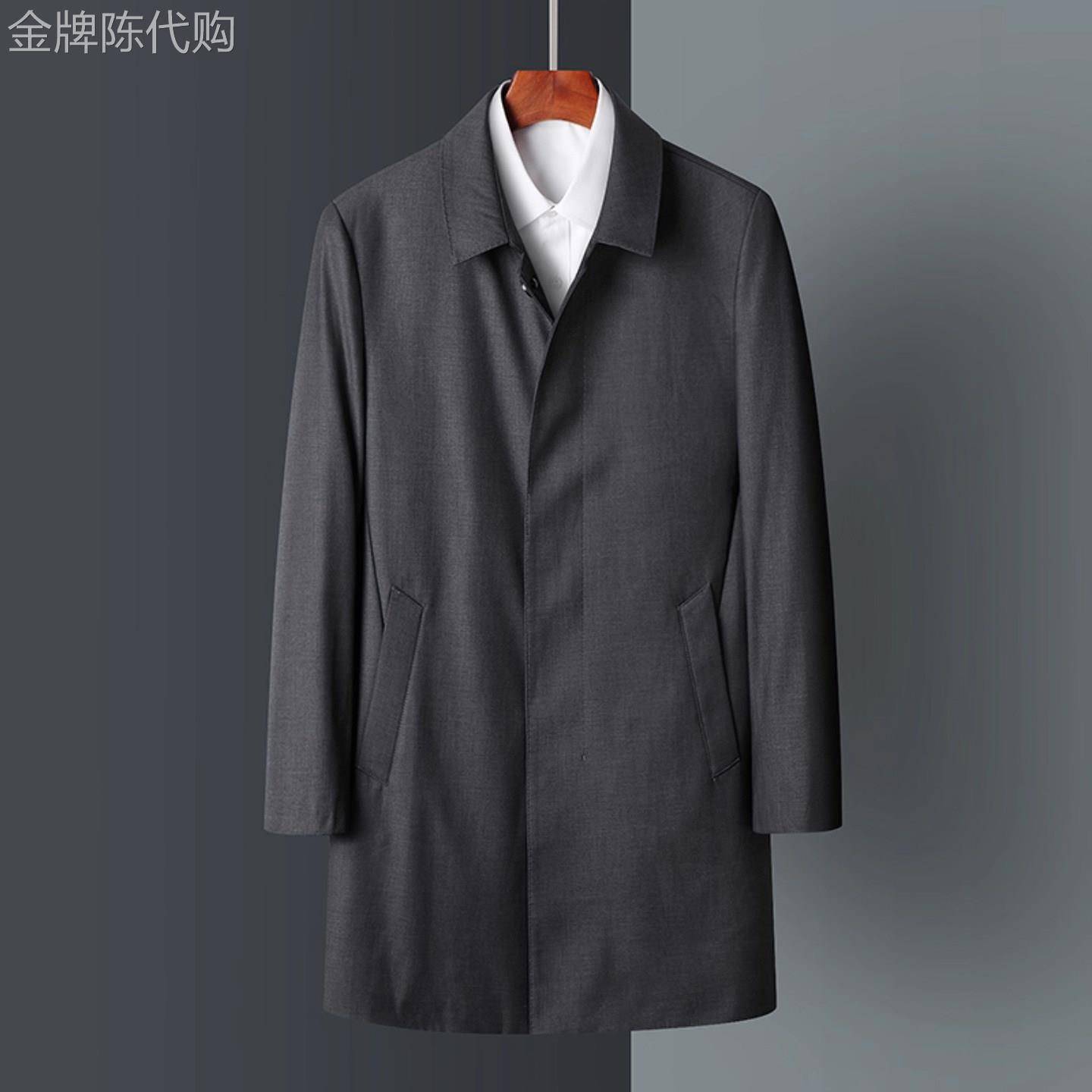 MK正品宽松大码风衣外套男中长款春秋季高端休闲爷爷装男士夹克潮