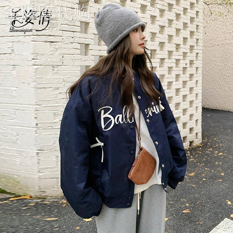 藏青色字母棒球服外套女春秋2026新款美式学院风甜酷减龄夹克上衣