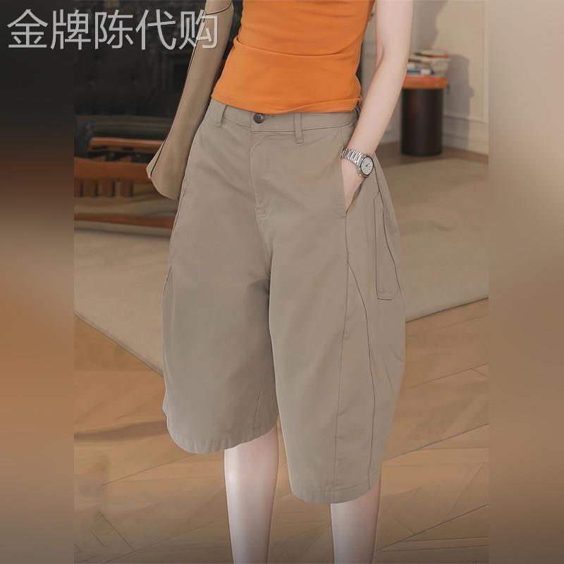 潮牌工装短裤女薄款夏季新款高腰直筒显瘦小个子休闲阔腿五分五分