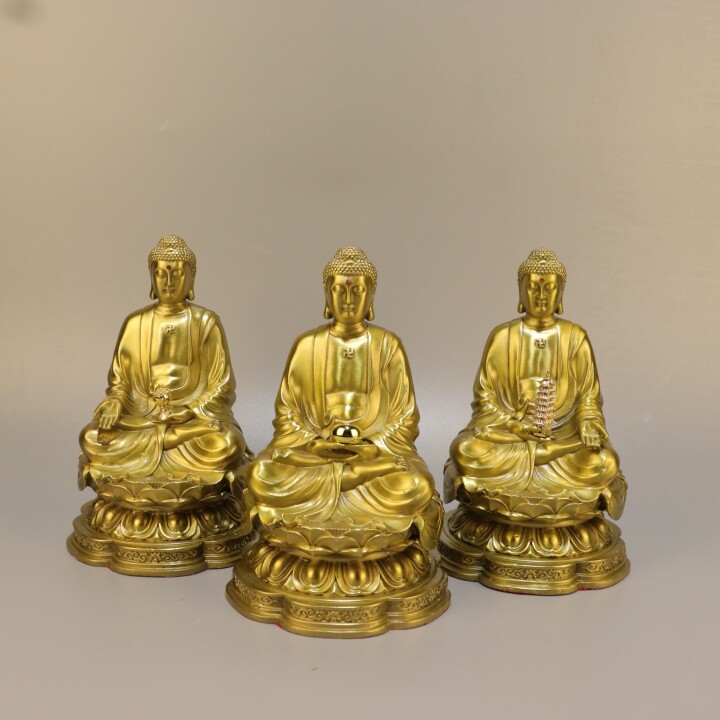 铜三宝佛三世佛铜像摆件释迦牟尼佛药师佛阿弥陀佛家居佛堂供奉
