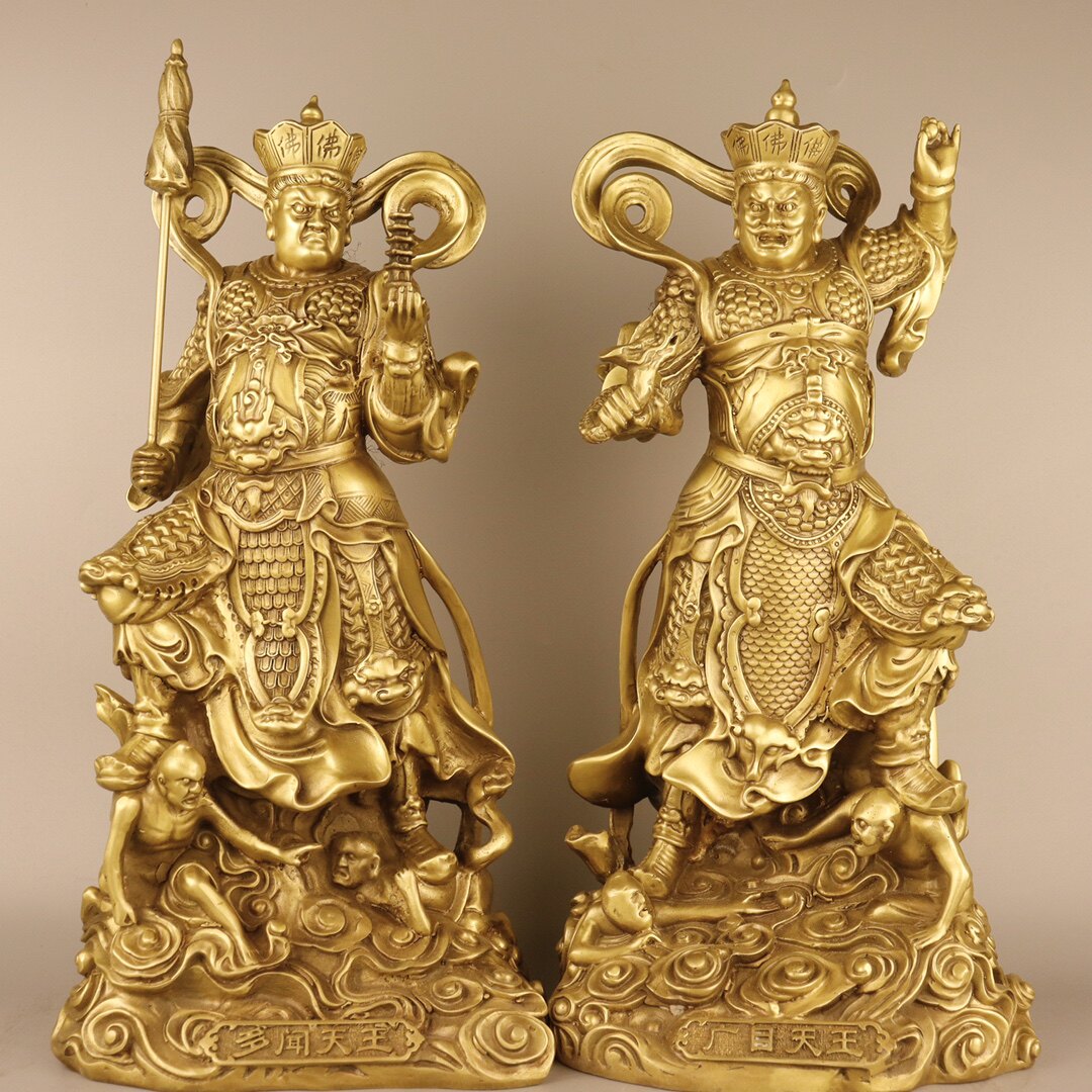 大号铜天王像摆件四大金刚持国增长广目多闻天王高40厘米神像家居
