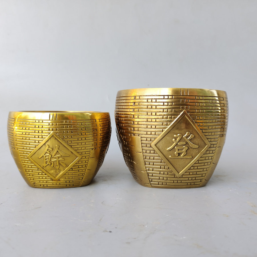 铜五谷丰登年年有余金斗摆件铜罐篓子风水招财工艺品中式家居门厅