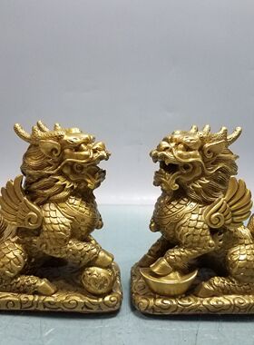 招财铜麒麟摆件财富麒麟一对大号