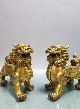 独角兽貔貅一对黄铜招财门厅摆件