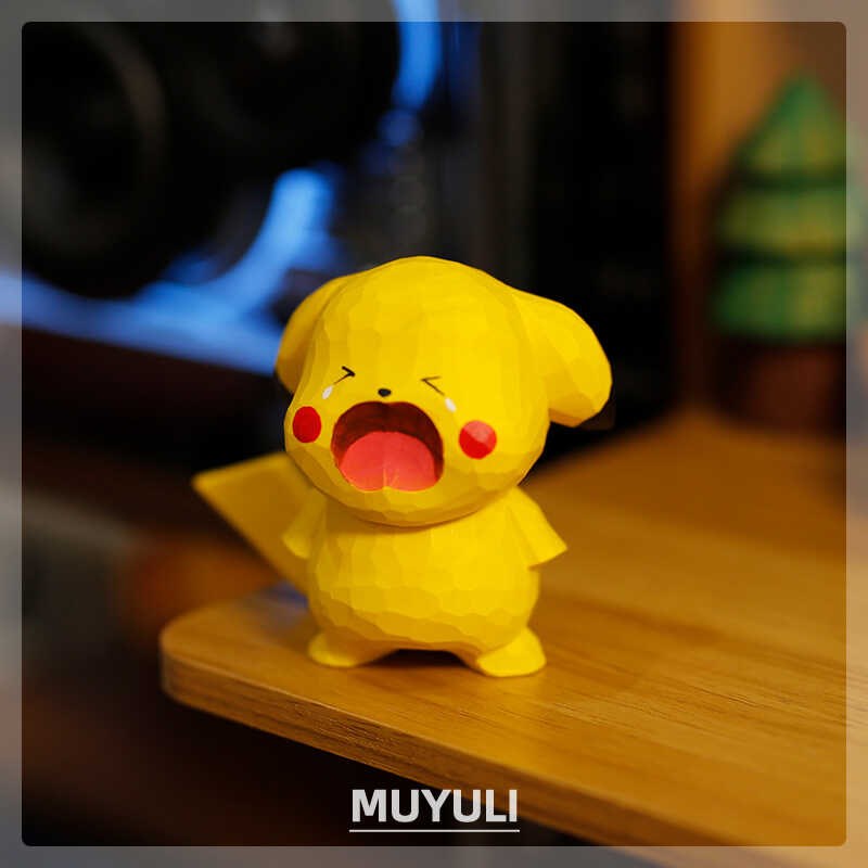 实木皮卡丘手工木雕摆件比卡丘B女生可爱车载装饰品女生新车礼物