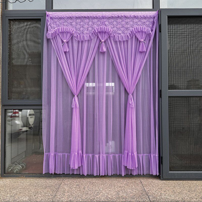 蕾丝长门帘卧室双层防蚊大w门双开门粘贴外门隐私帘结婚红门帘