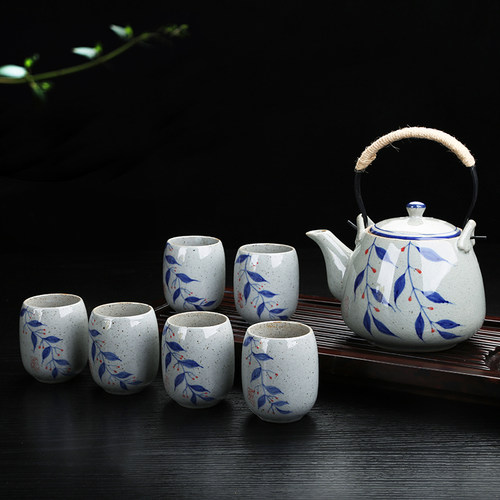 陶瓷手绘大号泡茶壶复古提壶1000毫升耐高温餐厅饭店.家用茶水壶