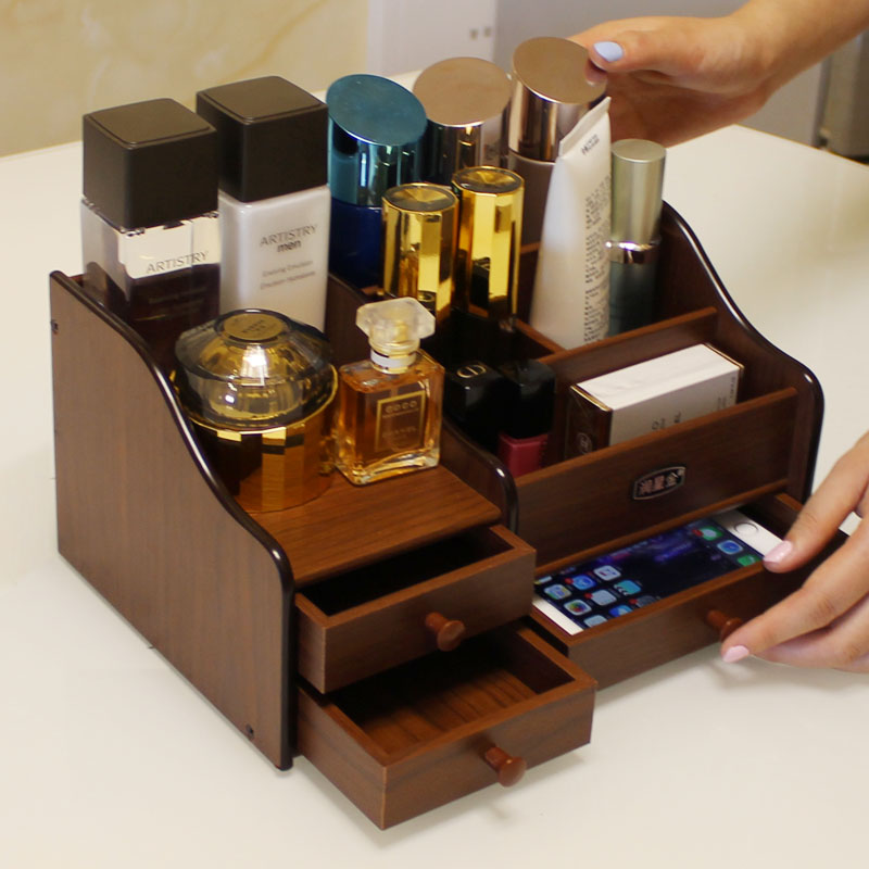 化妆品收纳盒梳妆台简约床头柜上家用整理盒O桌面护肤品多功能木