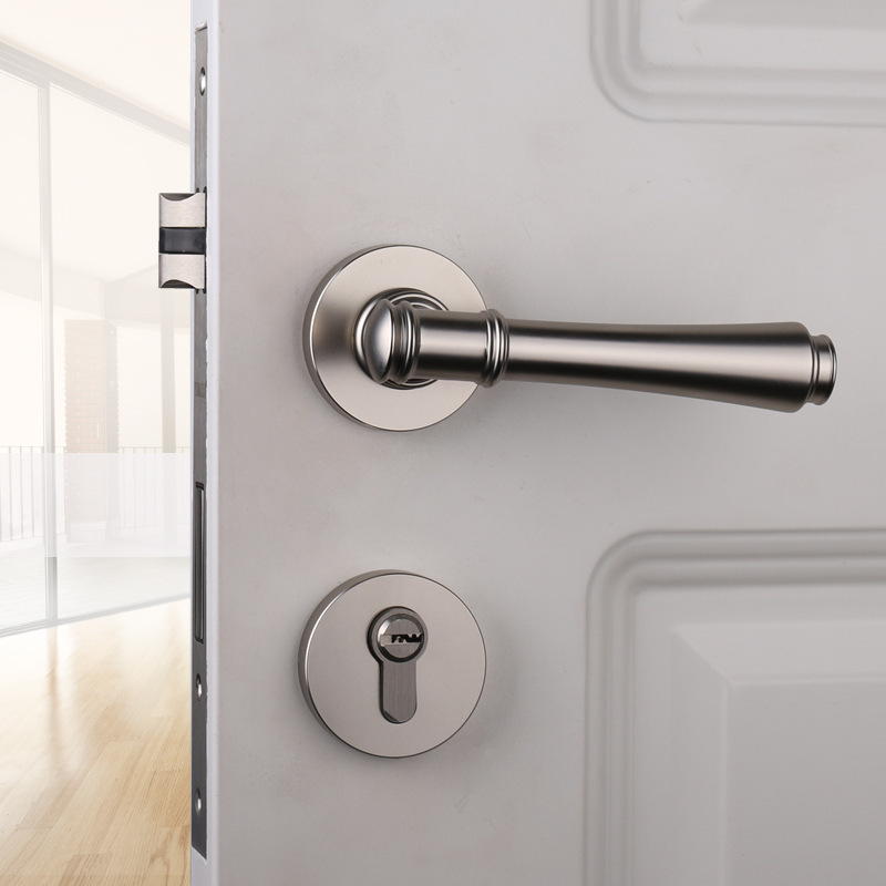 美式拉丝镍门锁室内房门锁卧室砂银色门把手欧式U简约静音分体锁