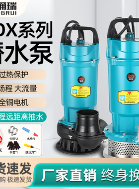 抽水泵清水深水井农田用灌溉水泵高扬程大流量220V家用潜水泵小型