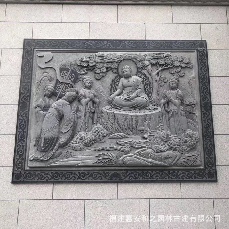 宗祠景墙雕刻 中式石雕影壁墙浮雕壁画刻字刻图 款式可定