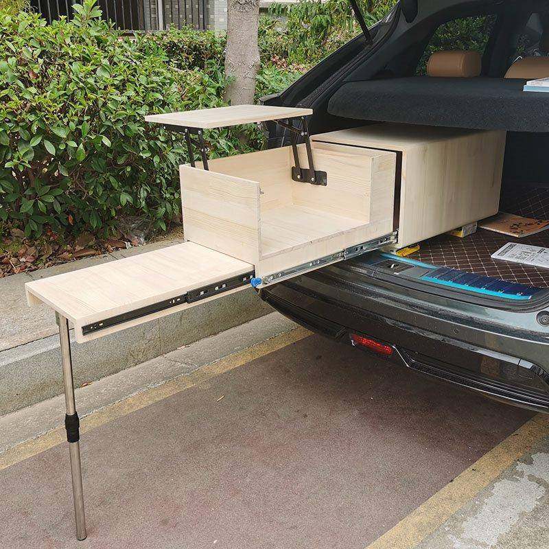 后备箱抽拉工作台车载置物摊户外野餐桌汽车摆用架EEX缩伸折叠滑