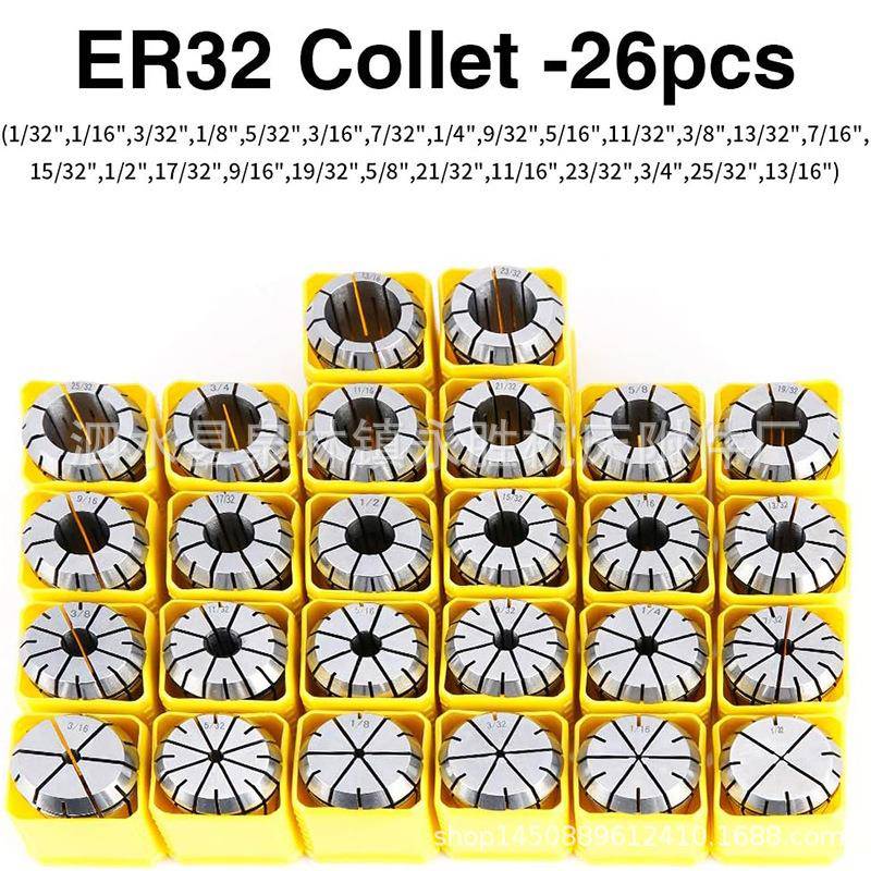26件ER32弹簧夹头套装CNC雕刻机和铣削车床工具木工雕刻夹头