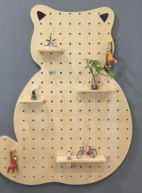 实木洞洞板型幼儿园儿童房发玄墙关面入户隔板收纳架WTD造墙壁展