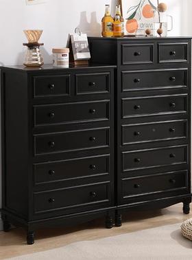 黑色旁边物柜实木五斗床头柜斗TIS九墙斗靠储斗柜客厅床头柜美式