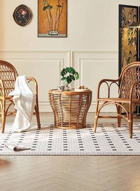 中台古风藤扶手单人椅家用餐厅编藤餐椅UOB新中式靠背椅阳老人天