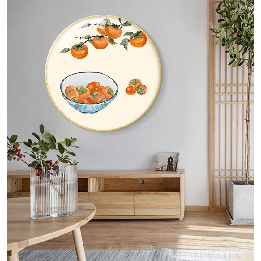 新款餐厅装饰画新中式温馨餐厅墙面装饰壁画圆形饭厅挂画图片