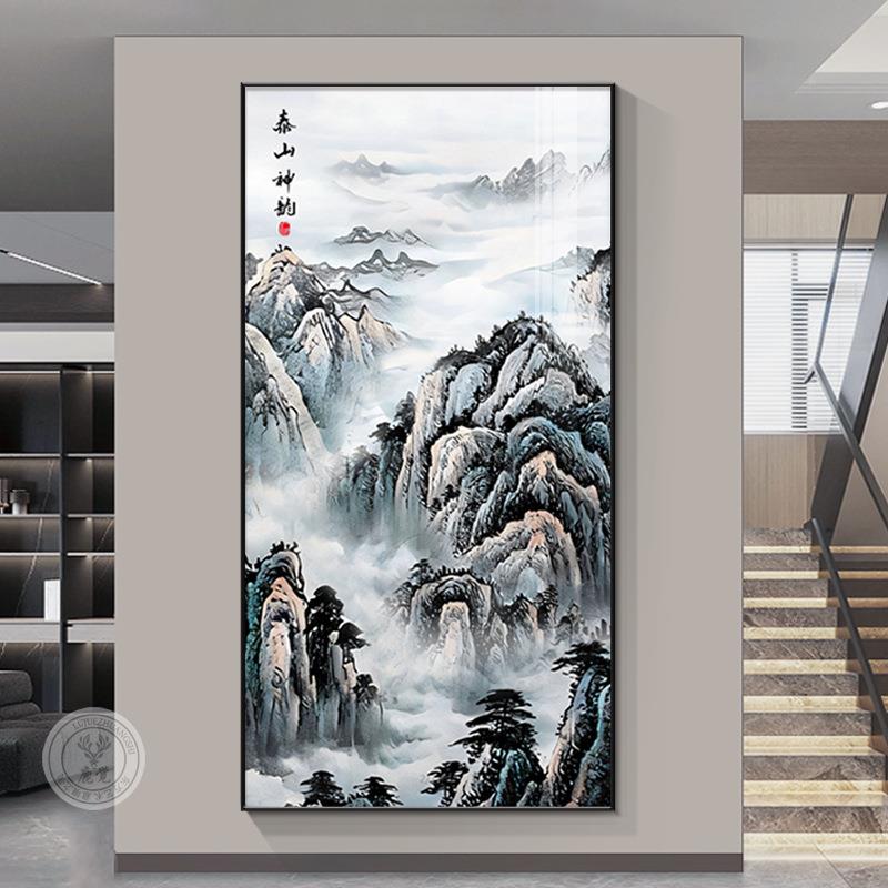 泰饰山画靠山图玄关岳装画中式有山无水五独xwX11627尊挂画走廊过