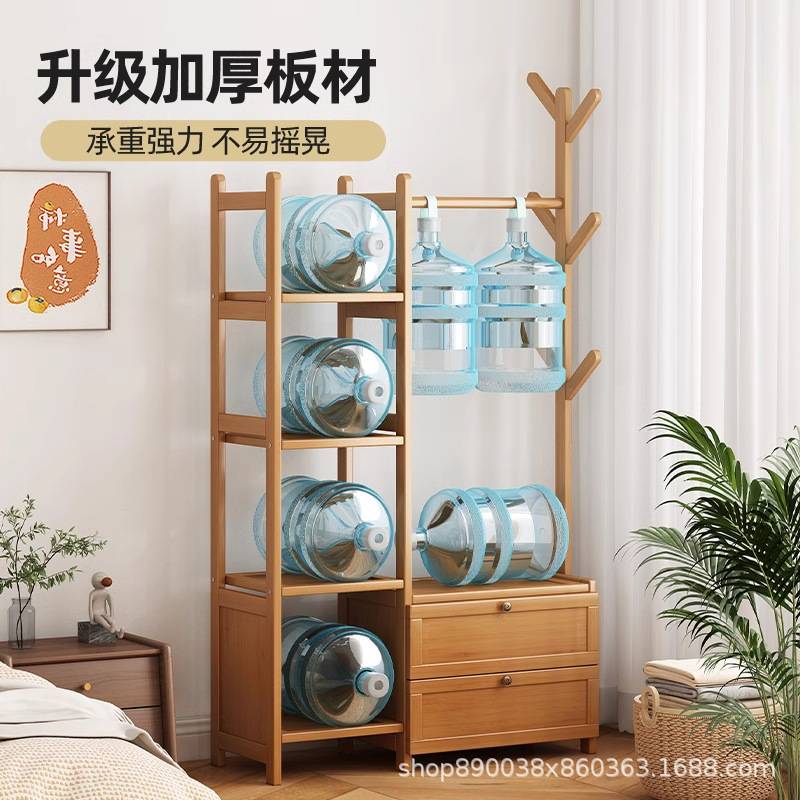 实木加粗挂衣架室内落地衣架新中式衣帽架带置物架抽屉卧室收纳柜