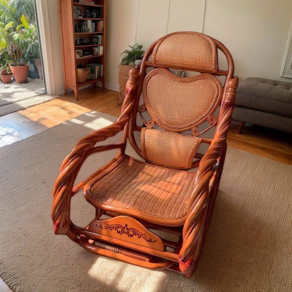 天然真藤植织物编躺老人摇午睡椅子家用室内休闲逍遥老式椅椅JMH8