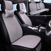 汽车坐垫四季 用亚麻小蛮腰棉夏透气麻防滑凉垫简约座662季 套座椅