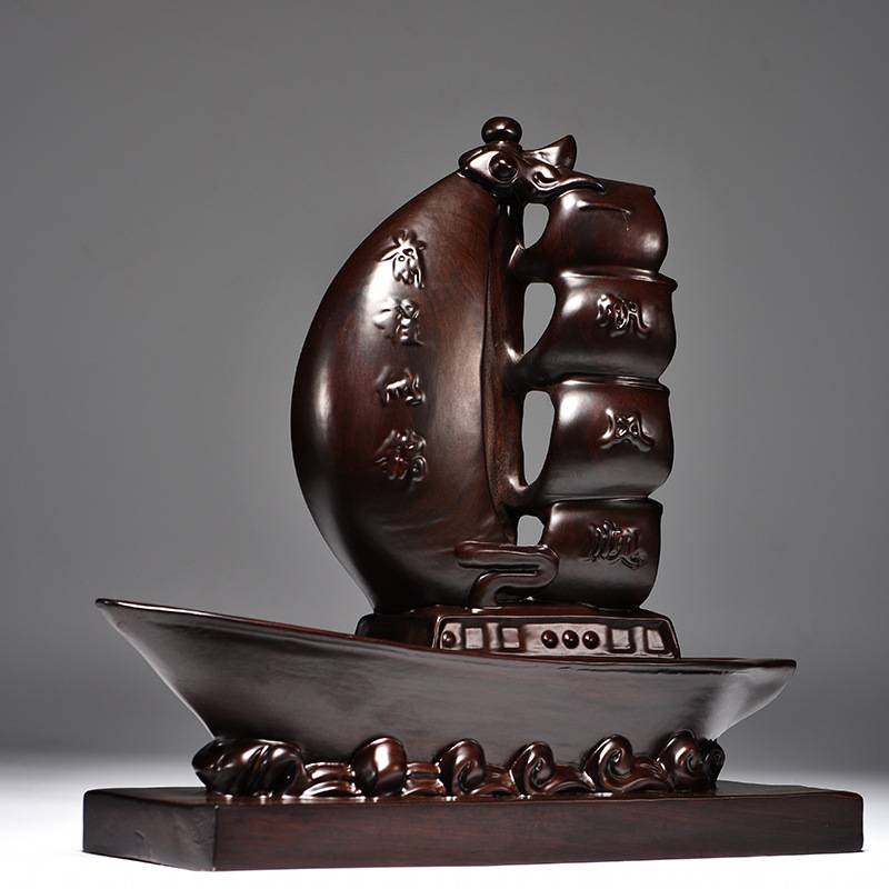 一帆风顺帆船摆件实木头船黑檀木雕大船木质船模型家居办公室送礼