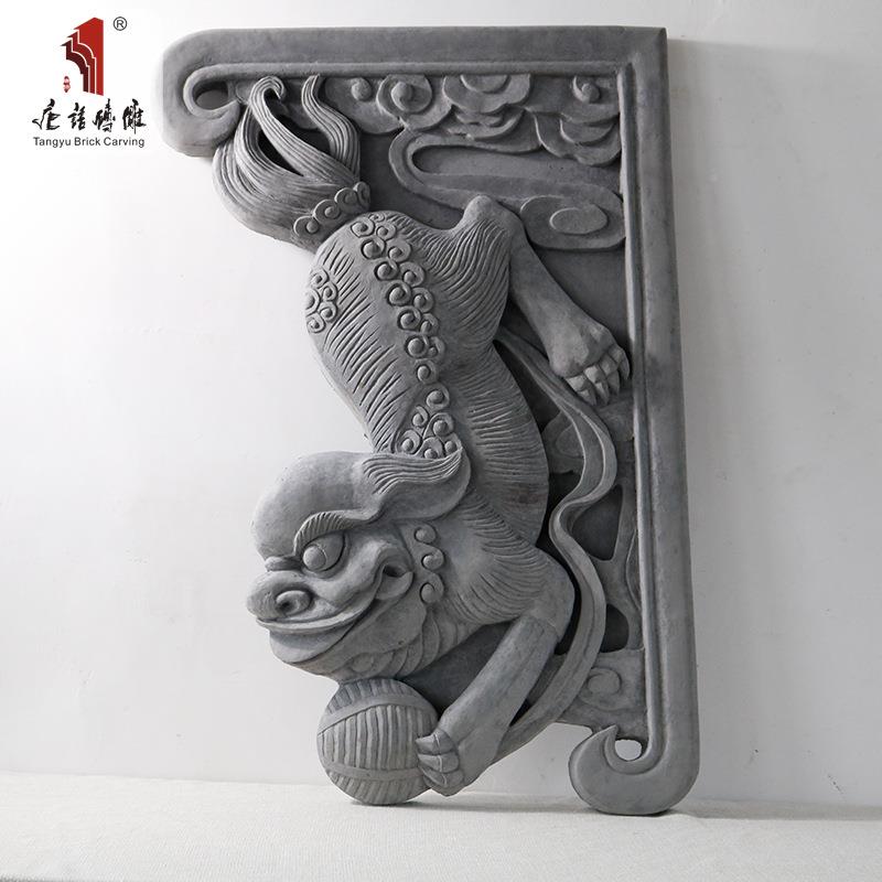 砖雕仿古砖青中式古楼建门TY-YX600门头马头墙装砖饰浮雕狮子绣球图片