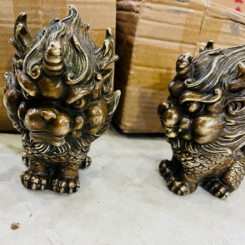 仿古做旧铜麒麟摆件铜麒麟工