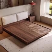 全实木包软悬简浮床THI现代约卧室中古风橡木地台床卧主双人床落